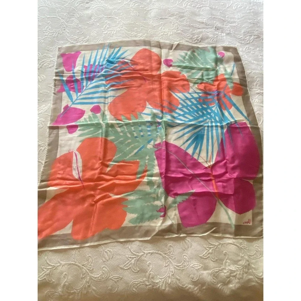 Vena Japan Pink Orange Blue Green Tropical Floral Silk Scarf Tie